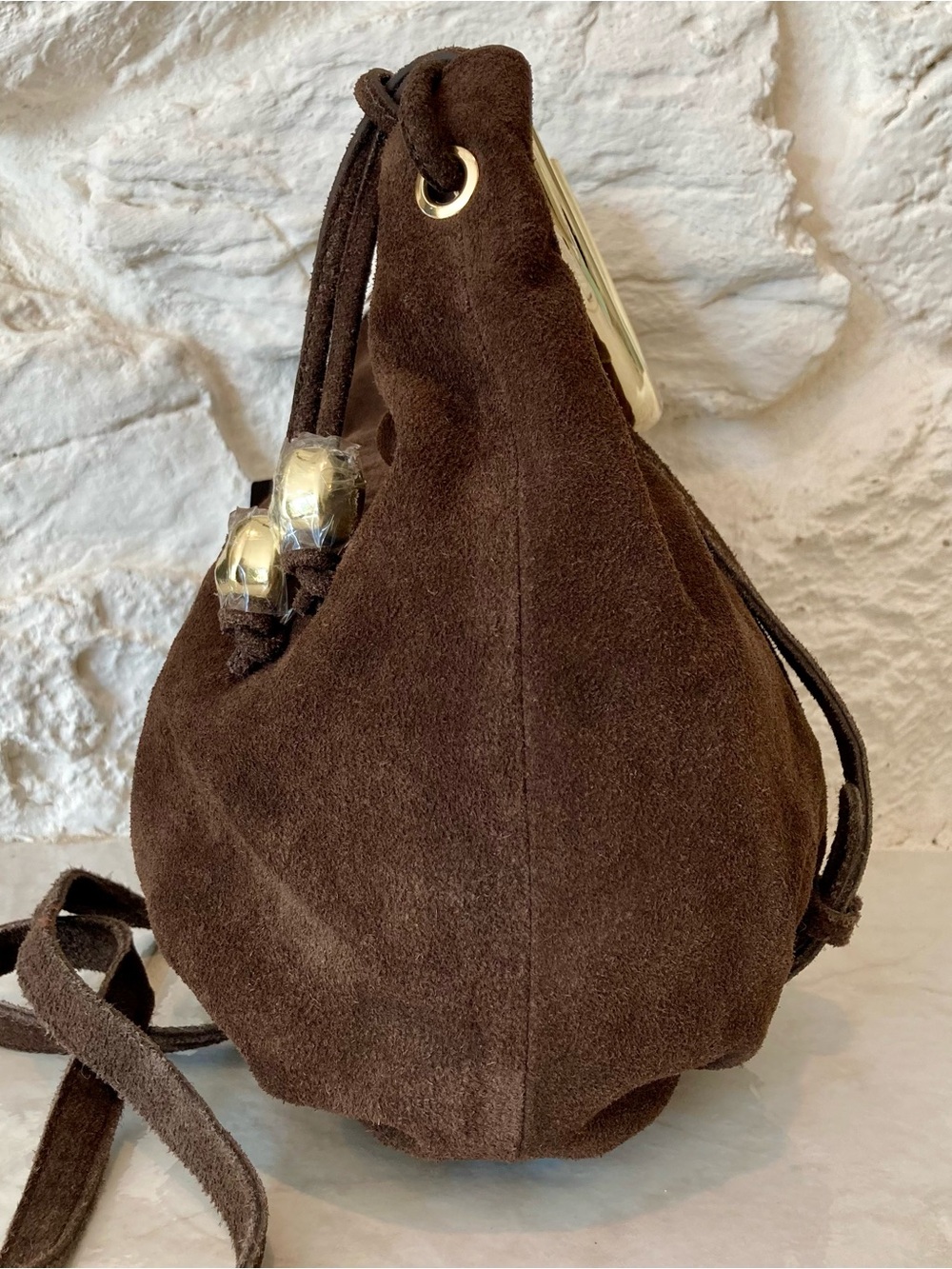 NWT Haute Hippie Brown Suede Hobo Bag/Crossbody with Gold Arched Handle - Picture 5 of 16